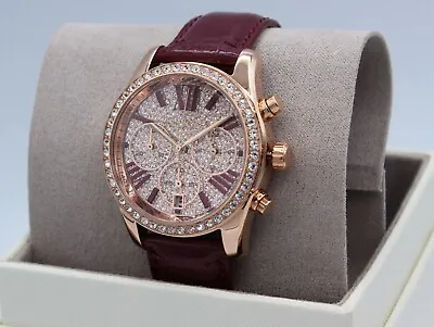 Michael Kors Lexington Lux Rose Gold Red Pave Leather Women's Watch Nib Mk2971 • $149.49