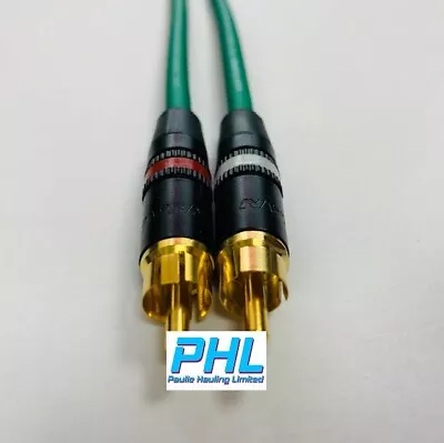 Pair Green Van Damme / Rean 0.5m Gold Plated Phono/RCA Hi-Fi Interconnect Leads • £16.08