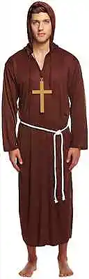 Mens Monk Habit Robe Fancy Dress Costume Friar Tuck Halloween Religious Adults • $29.12