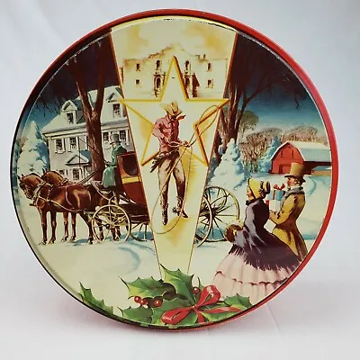 Vintage Advertising Candy Cake Tin Horse Carriage Cowboy Graphics Snowy Scene • £19.23
