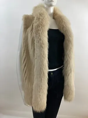 Sz XL/L - Beautiful Blonde RIBBED Mink Fur Vest With Fox Trim - Vintage Fur • $289.99