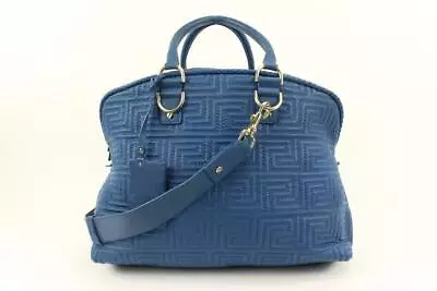 Versace Couture Blue Quilted Leather Athena Vanitas 2way Dome Satchel 5v34s • $552