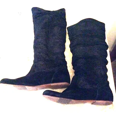 UGG AUSTRALIA Black Abilene Suede Perforated Slouch Calf Flat Boots Size 11M • $42