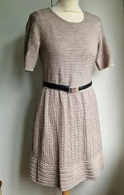 Unworn ANTONI ALISON Fit Flare Knit Dress 12 Taupe Soft Wool Mix Lined Gorgeous • £29.99