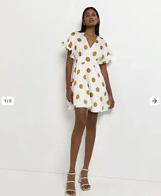 £0.99 • Buy New RIVER ISLAND Cream Polka Dot Satin Mini Dress - Size 8 - RRP £40