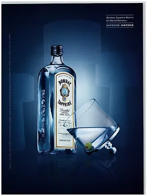 2004 Bombay Sapphire London Gin Print Ad Martini By Marcel Wanders Olive Blue • $11.50