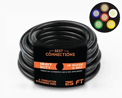 6 Way Trailer Wire (25 Feet) – Heavy Duty 14 Gauge 6 Conductor Insulated RV • $34.04