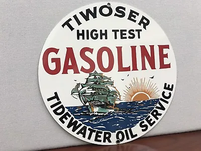 Tiwoser Hi Test Gasoline Marine Advertising Sign Oil Gas Round Metal • $19.99