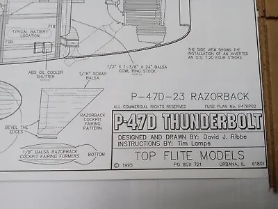 Top Flite P47D Thunderbolt Razorback 60 RC Model Airplane OEM Decals & Plans • $52.45