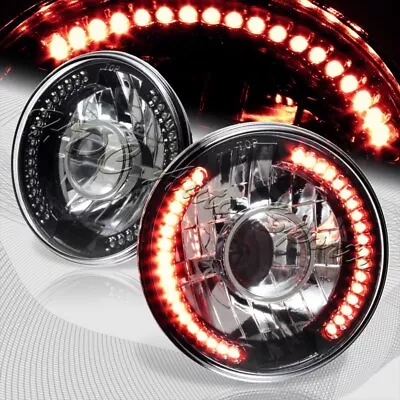 7  Round H6024 H6017 Red LED Sealed Beam Black Housing Projector Headlights Lamp • $29.99