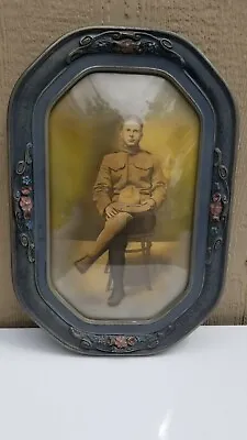 WWI Era Military Soldier Photo In Bubble Glass & Wood Frame Army 22  X 15  • $149.95
