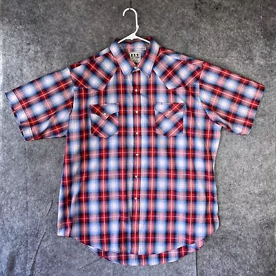 Ely Cattleman Shirt Mens XXL Red Plaid Western Pearl Snap Cow Boy Short Sleeve • $14.39