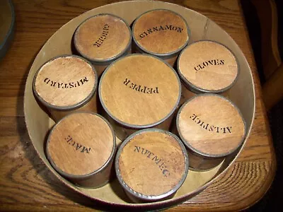 Vintage  ???   Wood Round Spice Set With 8 Wooden Spice Holders  Free Shipping • $95