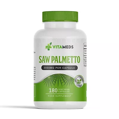 Saw Palmetto 3000mg - 180 Capsules - Prostate UTI Hair Loss Urinary Tract VEGAN • £8.95