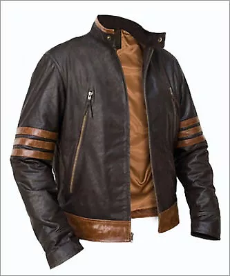 X-Men Wolverine Origins Bomber Style Brown Real Leather Jacket Size S M L XL 2XL • $115