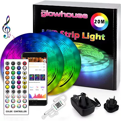 LED Strip Light 5050 SMD RGB Xmas Lighting Bluetooth Music TV 5m 10m 20m • £13.95