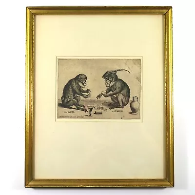 Quirin Boel Two Monkeys Playing Cards Etching 17th Century • $500