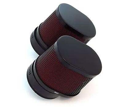 Set Of 2 Black & Red Oval Air Filters - 50mm - Honda CB350 CB360 CB450 CB500T • $30.95