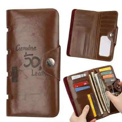 Men's Genuine Leather Wallet Card Holder Phone Bag Case Purse Clutch Handbag New • $10.59