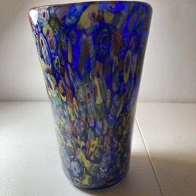 Millefiori Cobalt Blue Art Glass Vase • $34