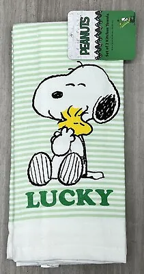 Peanuts Snoopy Woodstock St. Patrick’s Day Lucky Striped Kitchen Towel Set NEW • $12.95