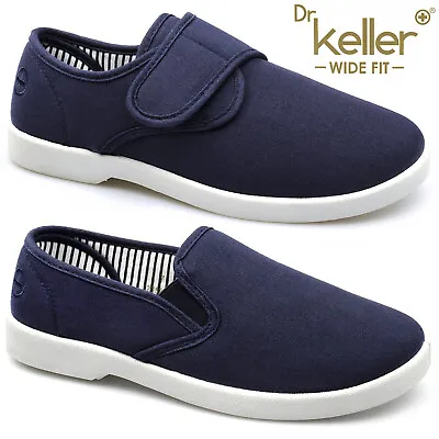 Dr Keller Mens Wide Fit Deck Shoes Canvas Pumps Padded Plimsolls Espadrille 6-11 • £14.99