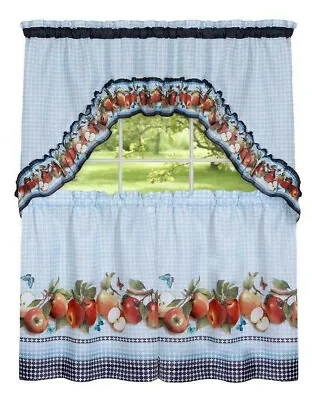 Fiji Apples Plaid Kitchen Curtain Tier & Swag Set By GoodGram - Assorted Sizes • $14.88