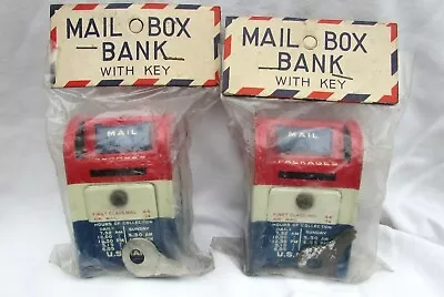 Vintage 2 Mini US Mail Box Tin Bank Made In Japan W/ Key In Original Bag • $25