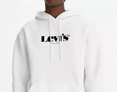 Levi's Mens Modern Vintage Logo Hoodie Sweatshirt White S SM Kangaroo Pocket NWT • $37.50