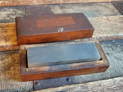 Vintage Hard Arkansas Sharpening Oilstone Whetstone Wood Case 3 1/4  X 7/8  X 1  • $40