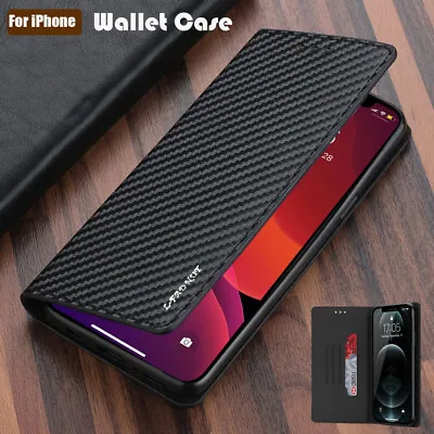 $10.99 • Buy Luxury Carbon Flip Leather Wallet Case Cover For IPhone 13 11 12 Pro Max 7 8 SE