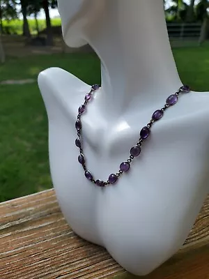 Vintage Rivière Style Amethyst Cabochon Silver Necklace • $375