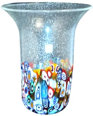 MURANO Art Glass Vase Clear Murrine Silver Dust Bubbles Gambaro & Poggi Flared • $260.99