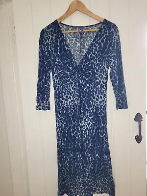 Seraphine Maternity Dress Blue Leopard Print Long Sleeve Size 8 • £14.99