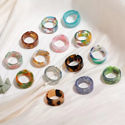 Adjustable Women Acrylic Resin Ring Jewelry Round Geometric Vintage Finger Rings • $1.29