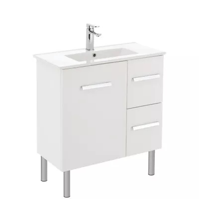 Fienza Delgado Slim 750 Bathroom Vanity On Legs Cabinet Right Drawers White 75DL • $529