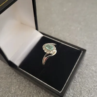 Colombian Emerald & Zircon Halo Ring In Platinum Over Sterling Silver • £49.99