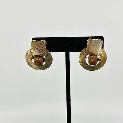 VTG Marjorie Baer Earrings Door Knocker Spinner Brutalist Modernist Clip On • $25.46