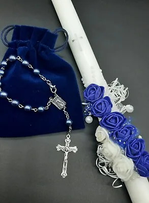 Christening Set. Candle 35 Cm Long Small Rosary Cross Jesus. Baptism Gift Set • £20