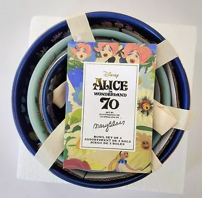 Disney Mary Blair Alice In Wonderland 70th Anniversary Ceramic Bowl Set Of 3 New • $29.99