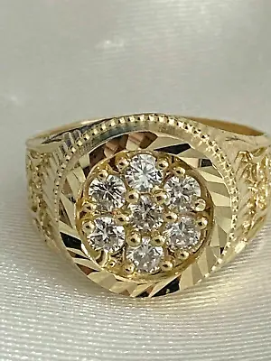 10K YELLOW GOLD PLATED 2Ct Real Moissanite MEN'S Engagement CLUSTER RING • $106.30