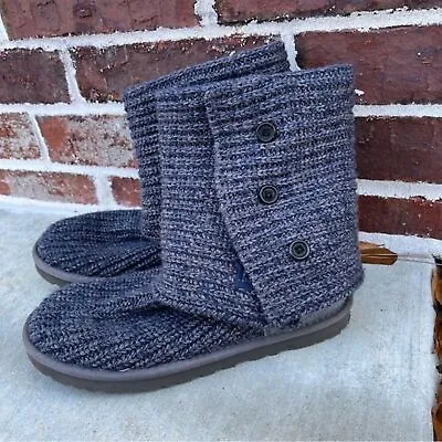 UGG Australia Gray Blue Cardy Foldable Knit Button Boots Womens Size‎ 8 • $55