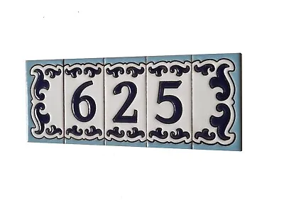7.5 X 3.7 Cm Hand-painted M-02 Ceramic Spanish Blue Number Tiles & Metal Frames • £4.29
