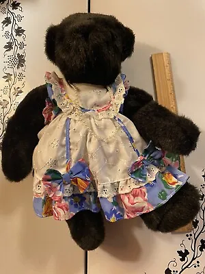 The Vermont Teddy Bear Company Black 1984 Jointed Stuffed Animal Dress Pearls • $21.99