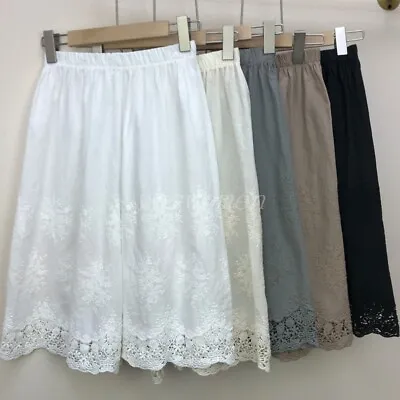 Women Pettipant Half Slip Capri Lace Trim Pants Bloomers Culotte Split Skirts • $18.90