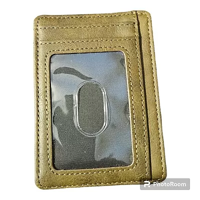 Olive Leather Wallet RFID Blocking Slim Flat Wallet Card Case ID Card Holder • $5.55