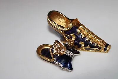 Edgar Berebi Limited Edition Blue  & Gold Metal Dresden Shoe Trinket Box • $49.99