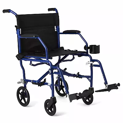 Ultralight Transport Wheelchair 19in Wide Seat Swing Away Footrests Blue Frame • $215.99