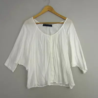 Zara Basic Top Womens Medium 12 White Blouse Peasant Boho Button • $24.95