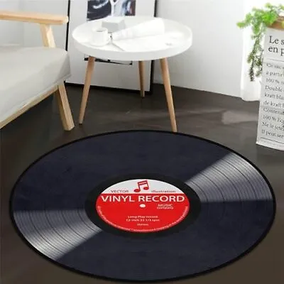 Music Record Black Round Area Rug For Bedroom Living Room Study Playing Non-S • $29.35